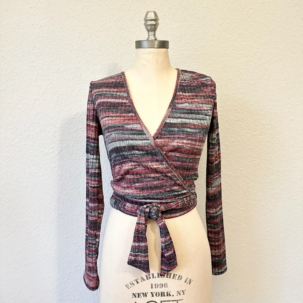 FREE PEOPLE MOVEMENT Wrap Top Striped Space Dye Ribbed Cropped NWT
